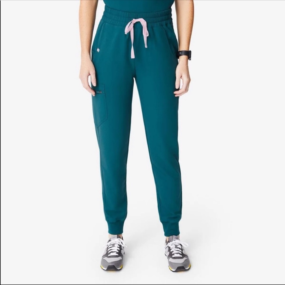NWOT Figs scrubs Caribbean blue high waist jogger zamora S
